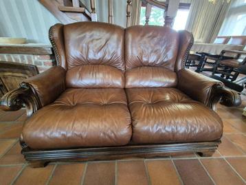 Salon in leder + eik (2 zit + 1 zit) beschikbaar voor biedingen
