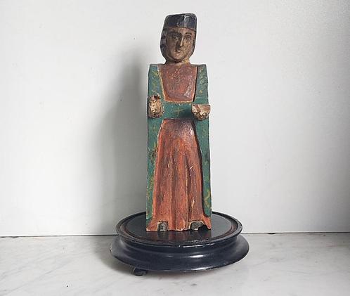 Prachtig antiek houten gekleurd beeld, Antiek en Kunst, Kunst | Beelden en Houtsnijwerken, Ophalen of Verzenden