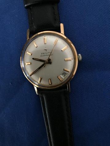 Zenith Stellina Automatic 18k Gouden Vintage Herenhorloge, Leer, Polshorloge, Zo goed als nieuw, Goud