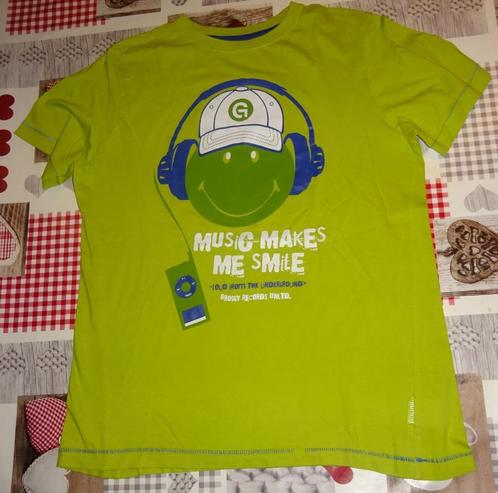 170/176 15/16 jaar T-shirt music makes me smile groen, Kinderen en Baby's, Kinderkleding | Maat 170, Gebruikt, Jongen of Meisje