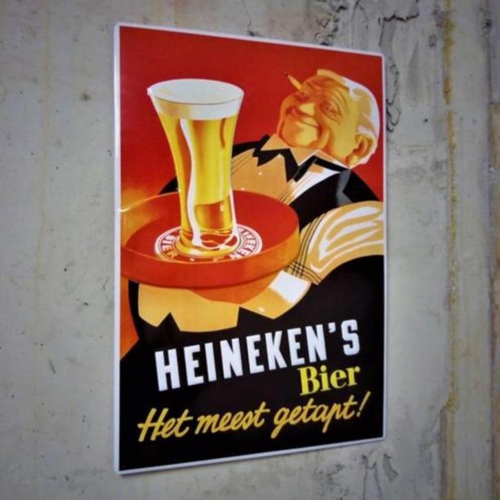 Reclamebord HEINEKEN BIER Meest Getapt E. Doeve, Verzamelen, Merken en Reclamevoorwerpen, Gebruikt, Reclamebord, Verzenden