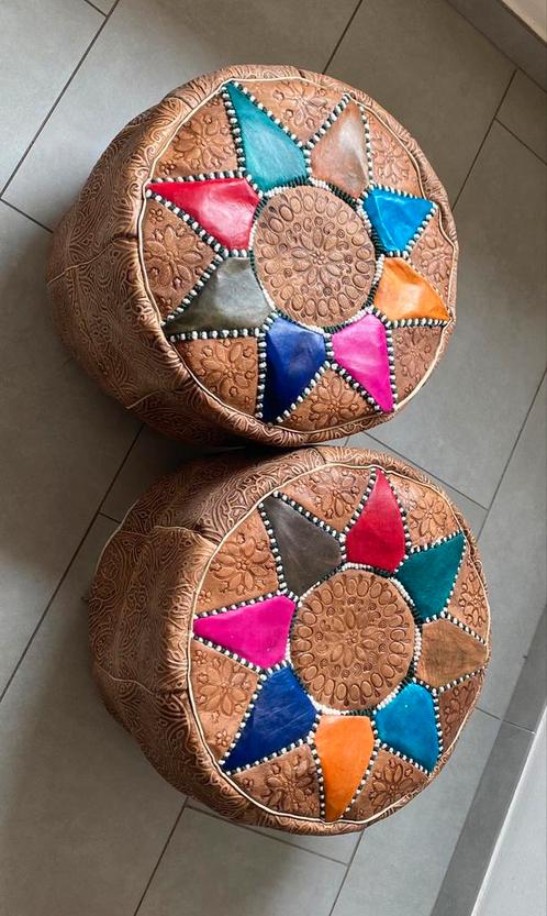 Authentieke Leren Berber Poefs, Huis en Inrichting, Stoffering | Tapijten en Vloerkleden, Nieuw, Minder dan 50 cm, Minder dan 50 cm