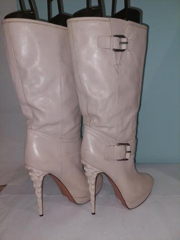 566C* CASADEI sexy boots crème/beige leren hakken 15 cm (40) beschikbaar voor biedingen