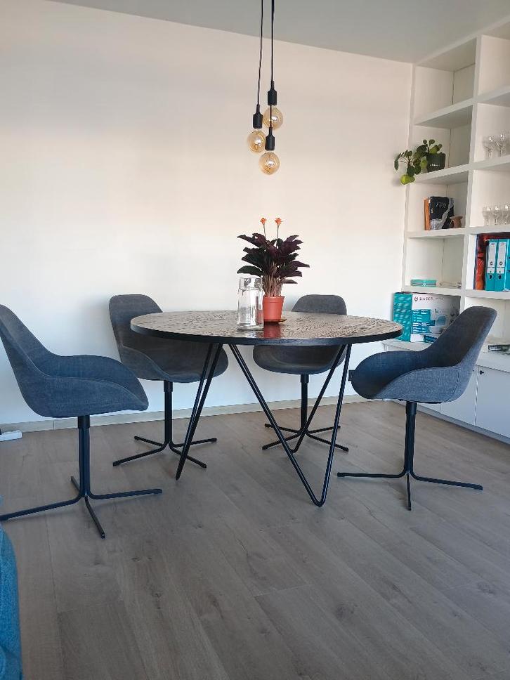 Ronde tafel met 4 kuipstoelen, Huis en Inrichting, Tafels | Eettafels, Zo goed als nieuw, 100 tot 150 cm, 100 tot 150 cm, Vier personen