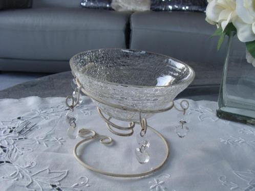 Vase en verre craquelé sur support en métal et perles, Huis en Inrichting, Woonaccessoires | Vazen, Zo goed als nieuw, Overige kleuren