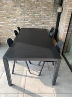 Glazen tuintafel zwart met 6 stoelen, Jardin & Terrasse, Tables de jardin, Comme neuf, Synthétique, Rectangulaire, Enlèvement