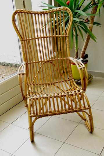 Fauteuil rotin naturel haut dossier vintage déco état +++