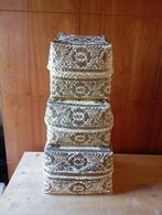 3 Bali bamboe offer manden / opbergdozen in beige & goud, Mand, Vierkant, Ophalen of Verzenden, Zo goed als nieuw