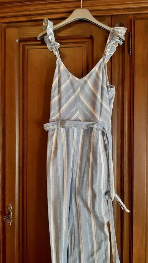 Springfield flared jumpsuit strepen lichtblauw S, Kleding | Dames, Jumpsuits, Zo goed als nieuw, Maat 36 (S), Overige kleuren
