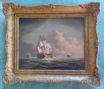 Oude zeilschepen, olieverf, Bernard Page. beschikbaar voor biedingen
