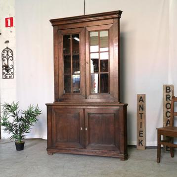 Antieke Louis Philippe hoek-/vitrinekast in eik H 211 B 127 beschikbaar voor biedingen