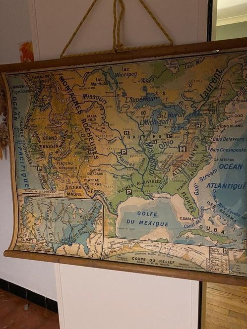 Authentieke oude dubbelzijdige landkaart N-Amerika, Huis en Inrichting, Woonaccessoires | Wanddecoraties, Gebruikt, Ophalen