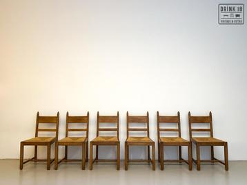 Brutalist - Set van zeseetkamerstoelen met gevlochten zit, Enlèvement