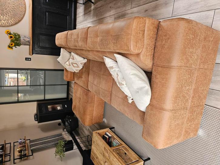 Salon in microvezel - leder kwaliteit cognac kleurig 270 cm, Huis en Inrichting, Zetels | Complete zithoeken, Zo goed als nieuw