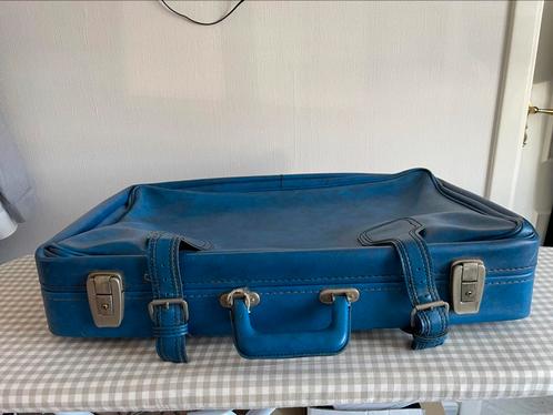Vintage blauw reiskoffer decoratie, Handtassen en Accessoires, Koffers, Gebruikt, Ophalen