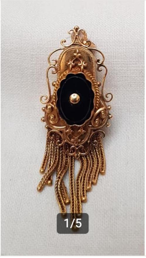 Curseur - pendentif onyx en or 18 carats., Bijoux, Sacs & Beauté, Bijoux anciens, Pendentif, Or, Enlèvement ou Envoi