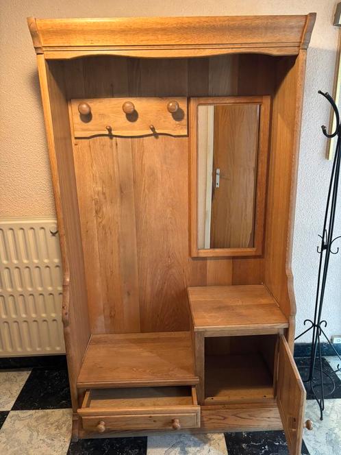 Halmeubel met spiegel en opbergruimte in massief eikenhout, Huis en Inrichting, Kasten | Wandmeubels, Zo goed als nieuw, Eikenhout