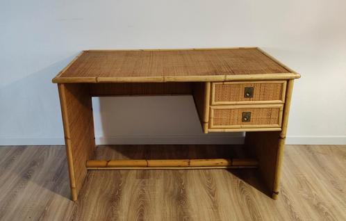 Vintage Dal Vera bamboo bureau met stempel, Huis en Inrichting, Bureaus, Zo goed als nieuw, Bureau, Ophalen