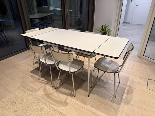 Vintage Formica eettafel met 6 stoelen, Huis en Inrichting, Tafels | Eettafels, Gebruikt, 50 tot 100 cm, 150 tot 200 cm, Vijf personen of meer