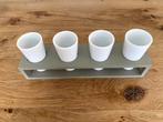 Houten houder met 4 apero glaasjes Oil & Vinger, Uni, Enlèvement ou Envoi, Utilisé, Balance ou Balances