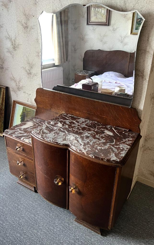 Antieke houten kaptafel met marmer en spiegel, Antiek en Kunst, Antiek | Meubels | Kasten, Ophalen