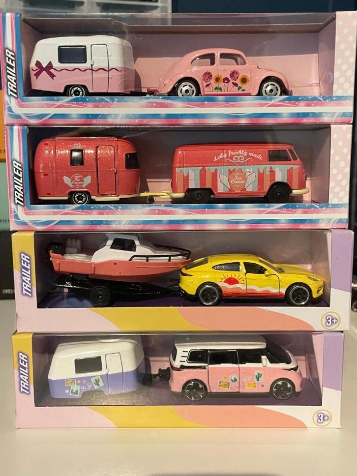Majorette Trailer - Volkswagen Kever Porsche T1 ID BUzz, Hobby en Vrije tijd, Modelauto's | Overige schalen, Nieuw, Auto, Verzenden