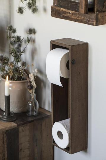 WAND TOILETPAPIERHOUDER incl. reserve~ oud hout UNIEK~ beschikbaar voor biedingen