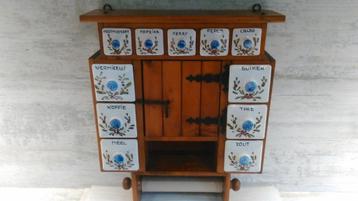 Vintage kruidenrek keukenrek hout porselein beschikbaar voor biedingen