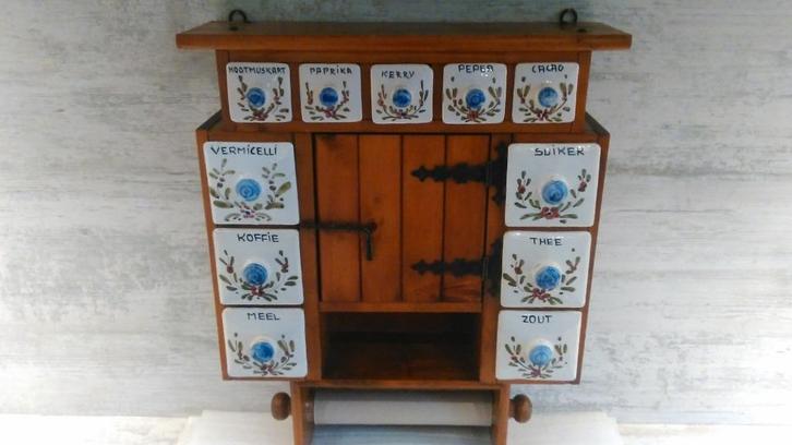 Vintage kruidenrek keukenrek hout porselein, Huis en Inrichting, Keuken | Keukenbenodigdheden, Gebruikt, Ophalen