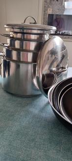 4potten ,7 pannen en 1 wok, Huis en Inrichting, Ophalen, Inox, Keramische plaat, Pannenset