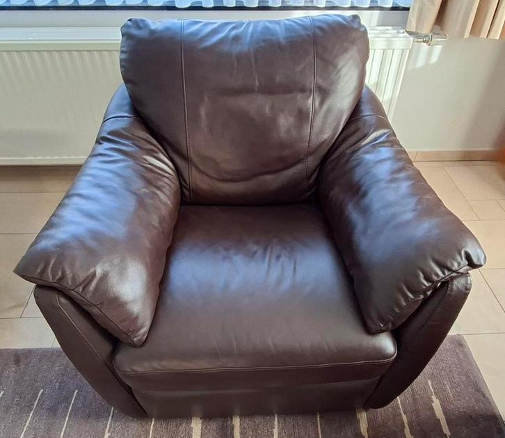 Bruine lederen zetel, Huis en Inrichting, Fauteuils, Gebruikt, Leer, 75 tot 100 cm, 75 tot 100 cm, Ophalen