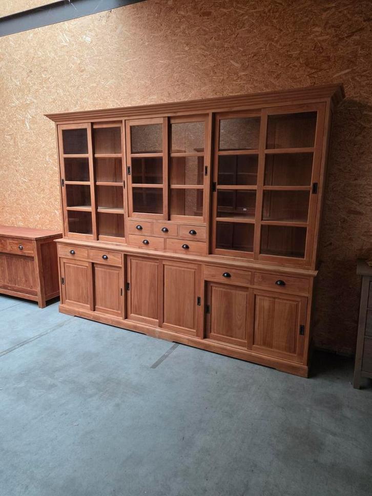 Mooie grote teakhouten buffetkast/vitrinekast 300cm, Huis en Inrichting, Kasten | Buffetkasten, Ophalen