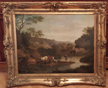 Schilderij „Shepherd and his flock” Frankrijk 19e eeuw.  beschikbaar voor biedingen