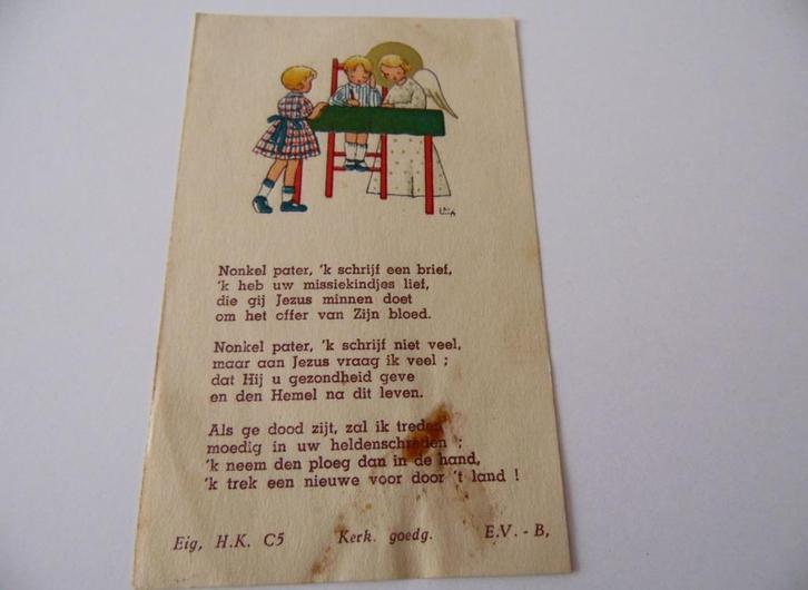 L76 *oud gebedsprent *Nonkel Pater, 'k schrijf een brief, .., Collections, Images pieuses & Faire-part, Image pieuse, Enlèvement ou Envoi