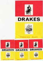 DRAKES  pak en 3 etiketten  30 / 33 / 34, Collections, Articles de fumeurs, Briquets & Boîtes d'allumettes, Boîtes ou marques d'allumettes