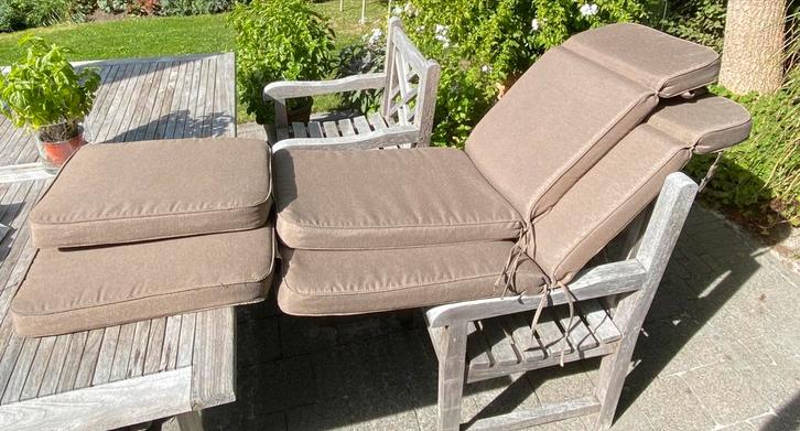 2 kussens voor deckchairs in beige, Tuin en Terras, Ligbedden, Zo goed als nieuw, Ophalen