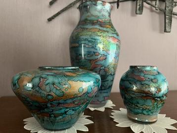 Set van 3 gelakte glazen vazen Jean-Noël Bouillet. beschikbaar voor biedingen