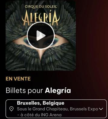 CIRQUE DU SOLEIL 60€ PER TICKET OF 175€ 3 KAARTJES beschikbaar voor biedingen