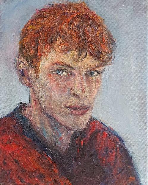 schilderijMooi olieverfschilderij 'Red Ginger Boy', Antiek en Kunst, Kunst | Schilderijen | Modern, Ophalen of Verzenden