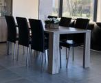 eet tafel hout met 6 stoelen voor complete eetkamer living, Ophalen, Zo goed als nieuw, Modern, 4 tot 6 stoelen