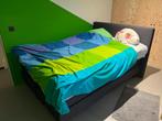 Boxspring - twijfelaar, Ophalen, Blauw, 210 cm, 140 cm