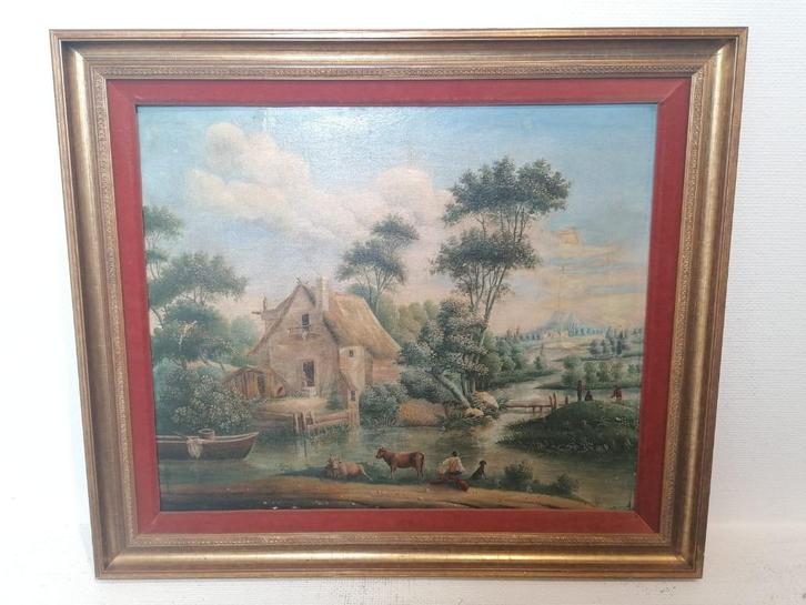 LANDSCHAP –Olieverf op paneel, gesigneerd, Antiek en Kunst, Kunst | Schilderijen | Klassiek, Ophalen of Verzenden