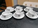 6 kopjes + schoteltjes, tas, Rombouts vintage wit/ zwart, Huis en Inrichting, Keuken | Servies, Ophalen of Verzenden, Gebruikt