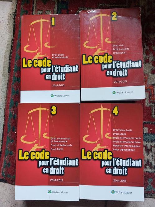 4 livres "Le code pour l'étudiant en droit" 2014 - 2015, Livres, Économie, Management & Marketing, Utilisé, Enlèvement ou Envoi