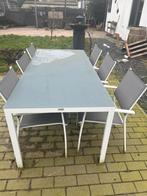 Tuintafel met melkglas en 6 stoelen, Tuin en Terras, Ophalen, Zo goed als nieuw, Aluminium