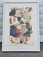 huile sur papier abstrait signe marcel delmotte, Antiek en Kunst, Ophalen of Verzenden