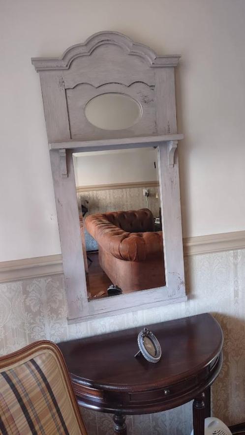 Brocante Zeer Fraaie Vergrijsde Spiegel Twee "Facet Spiegels, Huis en Inrichting, Woonaccessoires | Spiegels, Gebruikt, 50 tot 75 cm