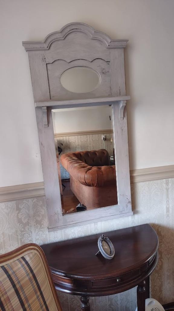 Brocante Zeer Fraaie Vergrijsde Spiegel Twee "Facet Spiegels, Huis en Inrichting, Woonaccessoires | Spiegels, Gebruikt, 50 tot 75 cm