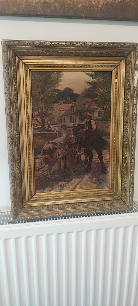 H. Jacquet of AD. Stocké 1918 oud olie schilderij, Antiek en Kunst, Kunst | Schilderijen | Klassiek, Ophalen of Verzenden
