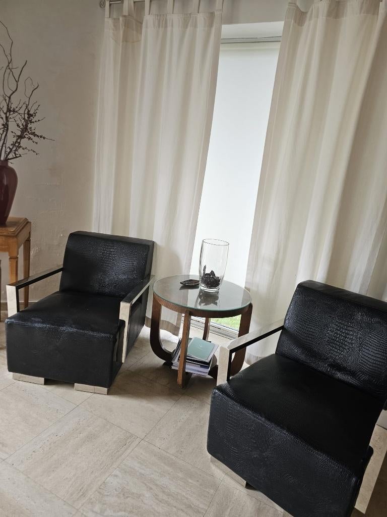 2 fauteuils déco en skaï noir, Maison & Meubles, Fauteuils, Enlèvement